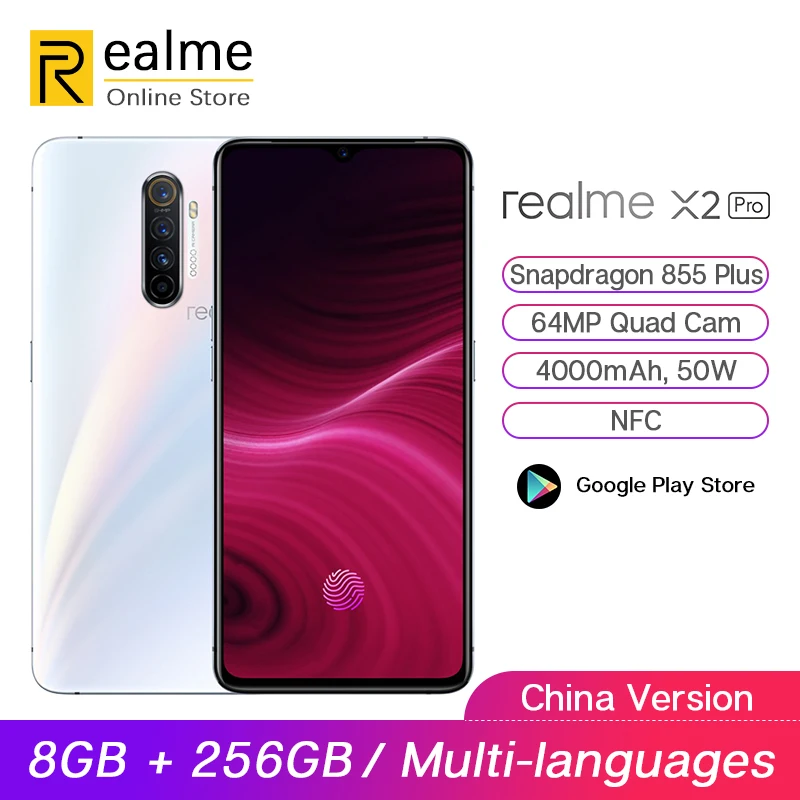 Оригинальный смартфон realme X2 Pro X 2 8 ГБ 256 6 5 дюймов Snapdragon 855 Plus 64 мп Quad Camera 90 Гц NFC 50 Вт