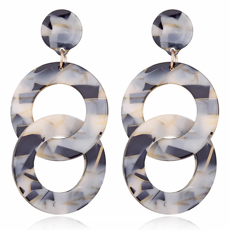 YAOLOGE корейские новые геометрические акриловые Необычные полые круглые квадратные Висячие серьги для женщин металлические вечерние ювелирные изделия осень - Окраска металла: E1989