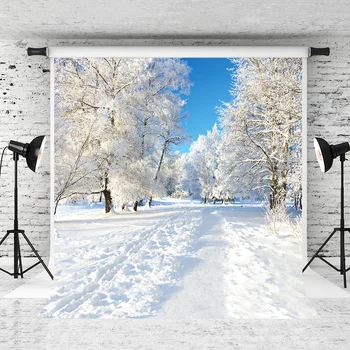 

VinlBDS Winter Background Studio 10x10ft Snow Trees Photography Backdrops Children Washable Photography Backdrop