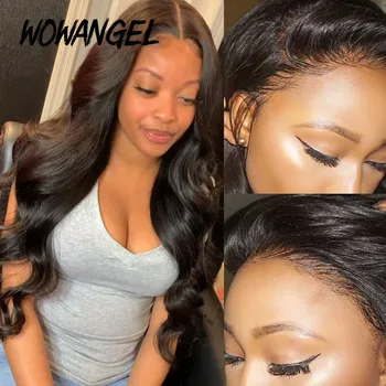 

Wowangel Invisible Knots Wig 150% Density Body Wave Pre Plucked 13*6 Lace Human Hair Wigs Lace Peruvian Remy Bleached Knots