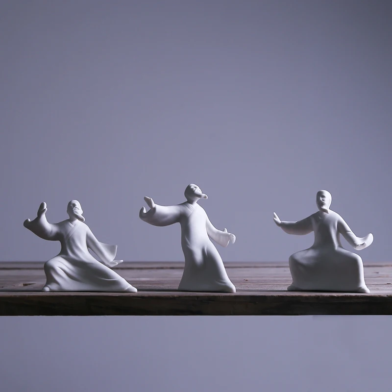PINNY White Porcelain Kung Fu Characters Zen Statues Chinese Tai Ji Decorative Statues For Home Zen Creative Ornaments 4