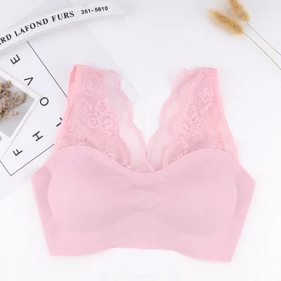 Queenral Бесшовные бюстгальтеры для женщин нижнее белье отжимать Bralette BH беспроводной бюстгальтер s m l xl сексуальное кружевное белье - Цвет: pink