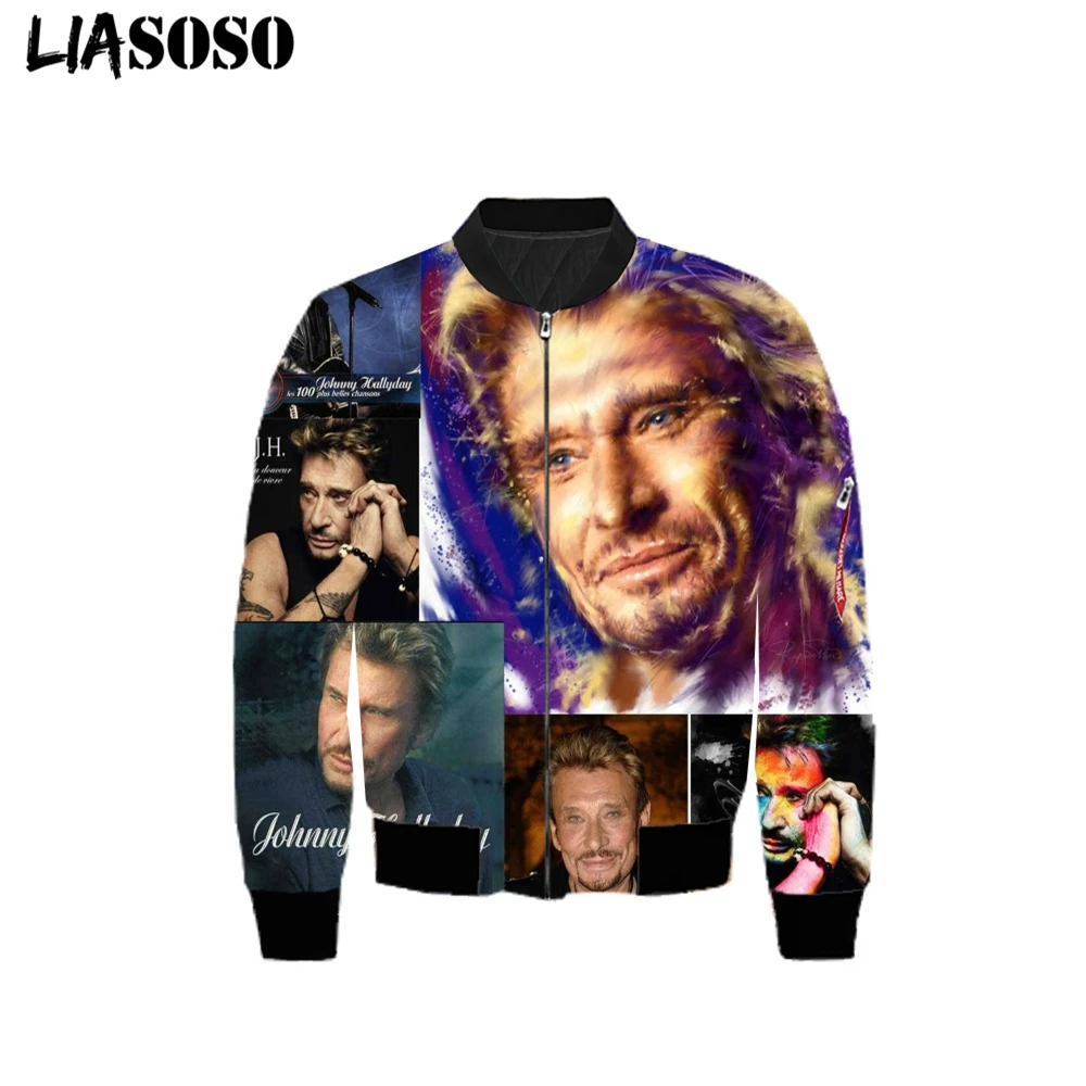 LIASOSO 2021 Rock Hip Hop Flight Jacket Johnny Hallyday 3D Print Men's Windbreaker Fashion Women's Streetwear Sweatshirt Tops hallyday johnny rock