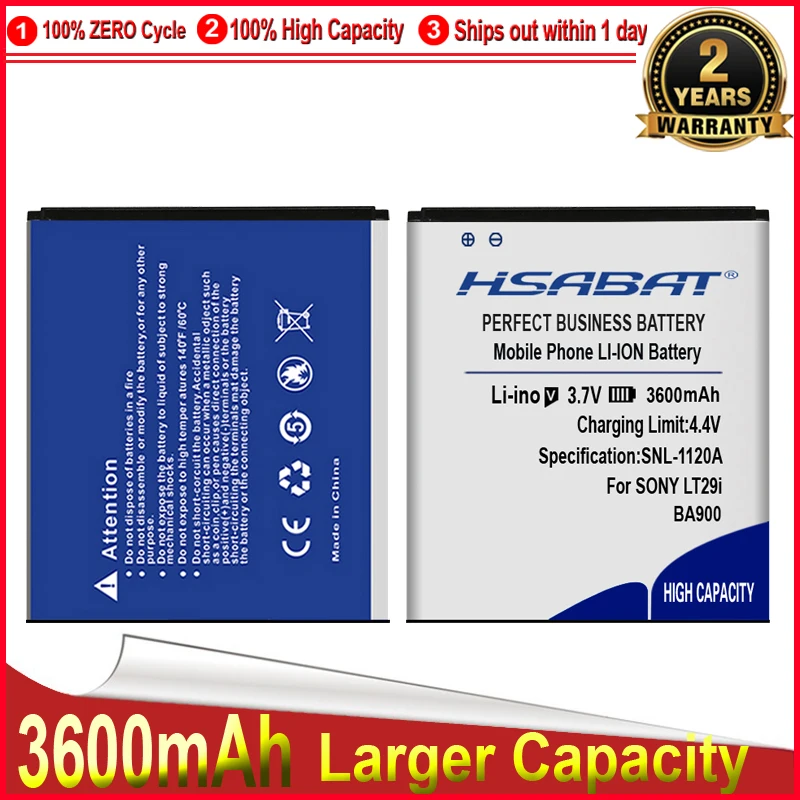Аккумулятор HSABAT BA900 3600 мАч для Sony Ericsson Xperia TX LT29i/J ST26i/L S36h C2105 E1 J L M C2104 C1904