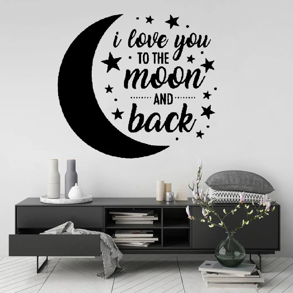 

Cartoon love you to the moon Sentence Wall Sticker Mural For Kids Room Art Poster Bedroom Frase Decal love muursticker DW12099