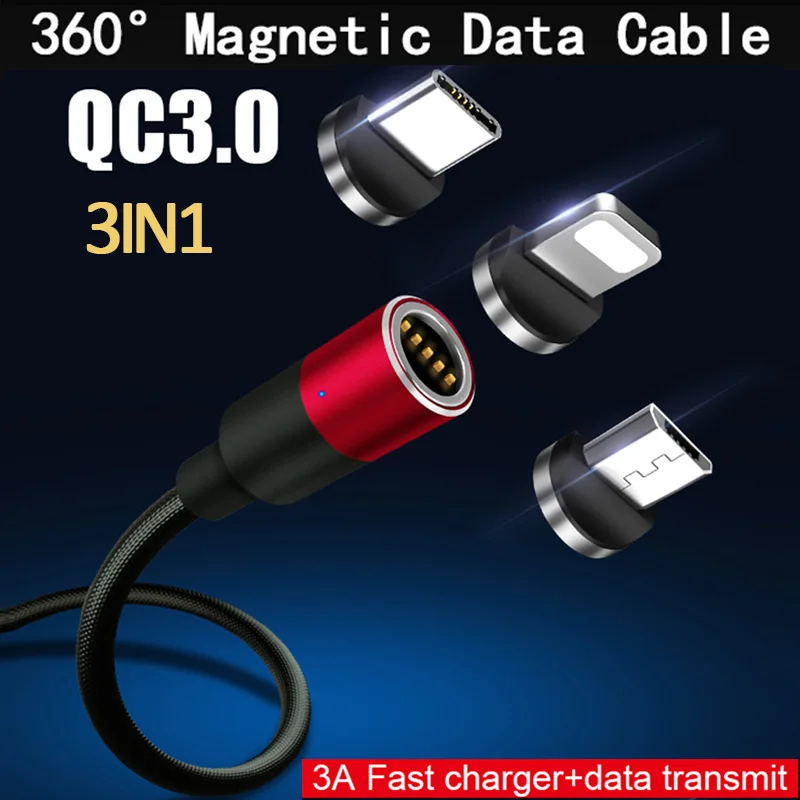 

GARAS Magnetic Cable For iphone/ Micro USB/ Type C Magnet Cable Fast Charging 3in1 Mobile Phone for QC3.0 Charging and Data