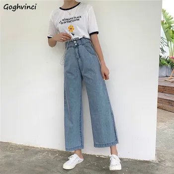 

Trousers Women 2020 Korean Style Loose Ankle-length Womens High Waist Jeans Comfortable Zipper Fly Pockets Casual Chic All Match