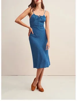 

Small Polka Dot Print Drawstring Lace Up Adjustable Spaghetti Strap Dress Sexy Backless Famale Midi Sling Dresses