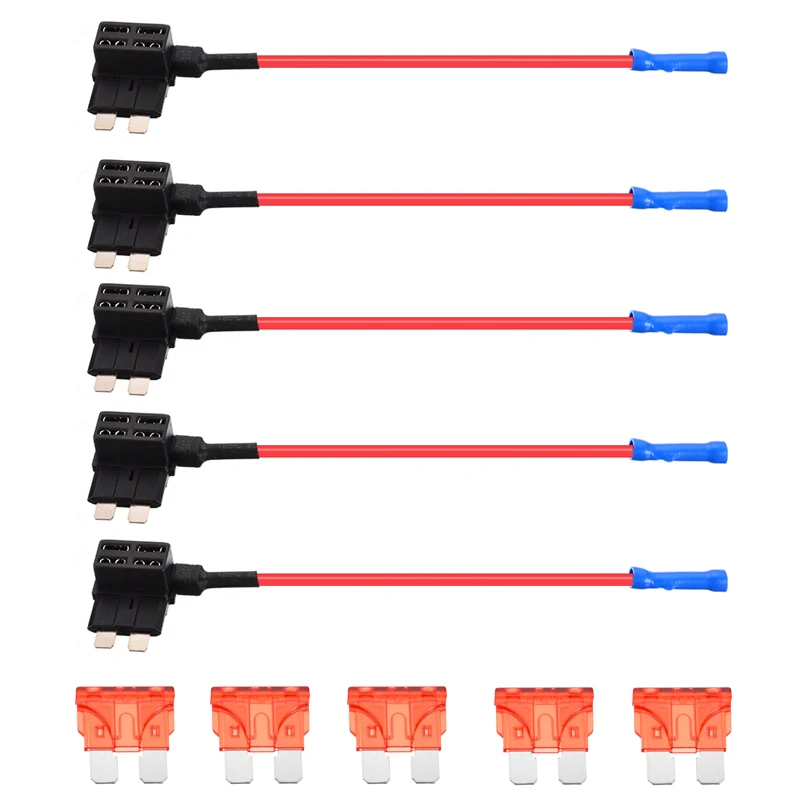 5pcs Car Fuse Box 12V 24V Holder Insurance ATM Adapter Tap Standard Blade Micro Add-a-Circuit Adapter Fuse Set Accessories