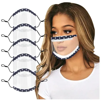 

5PCS Polyester Washable Reusable Face Mask Fashion Adult Print Visible Transparent Mouth Cover Mouth Mask With Design Mascaras