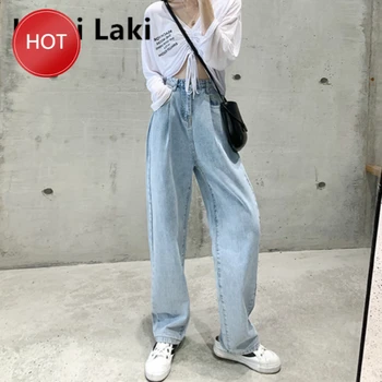 

Women High Waist Jeans Plus Size Vintage Wide Leg Jeans Mujer Mom Boyfriend Jeans Femme Street Blue Black Autumn Spring