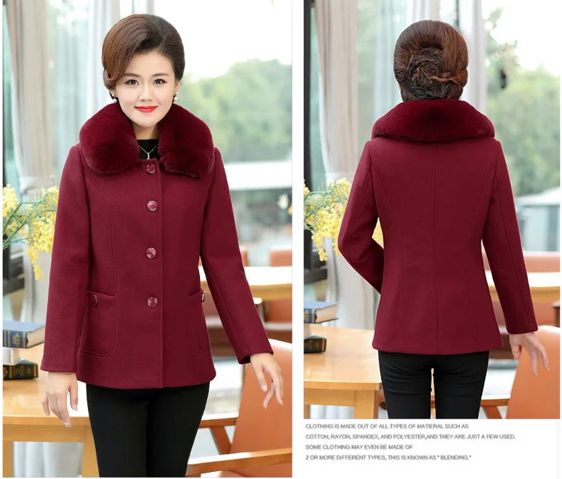 Зимнее женское Шерстяное Пальто зеленый фиолетовый красный толстый теплый мех отложной воротник твидовая куртка для зрелых женщин элегантное пальто 4XL