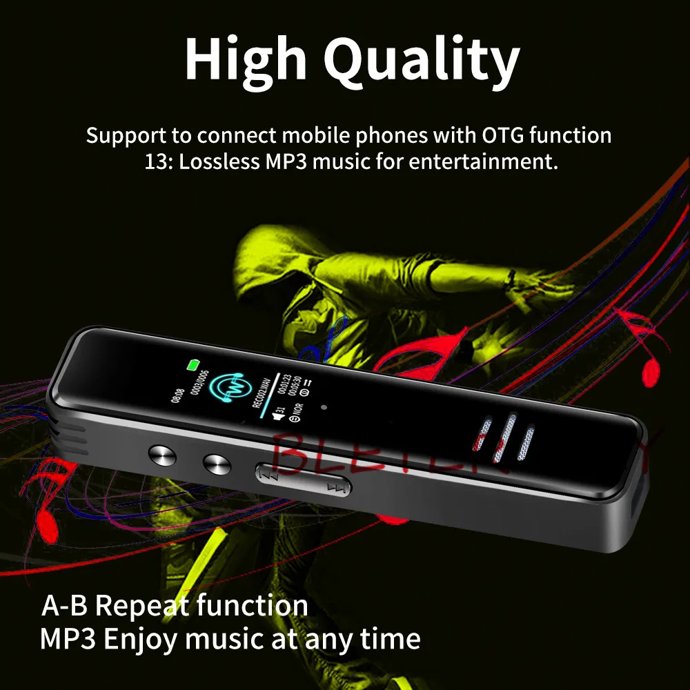 Mini Digital Voice Activated Recorder HD Dictaphone with VOR function Mp3 WAV player subtle slim Audio Recording with IPS screen
