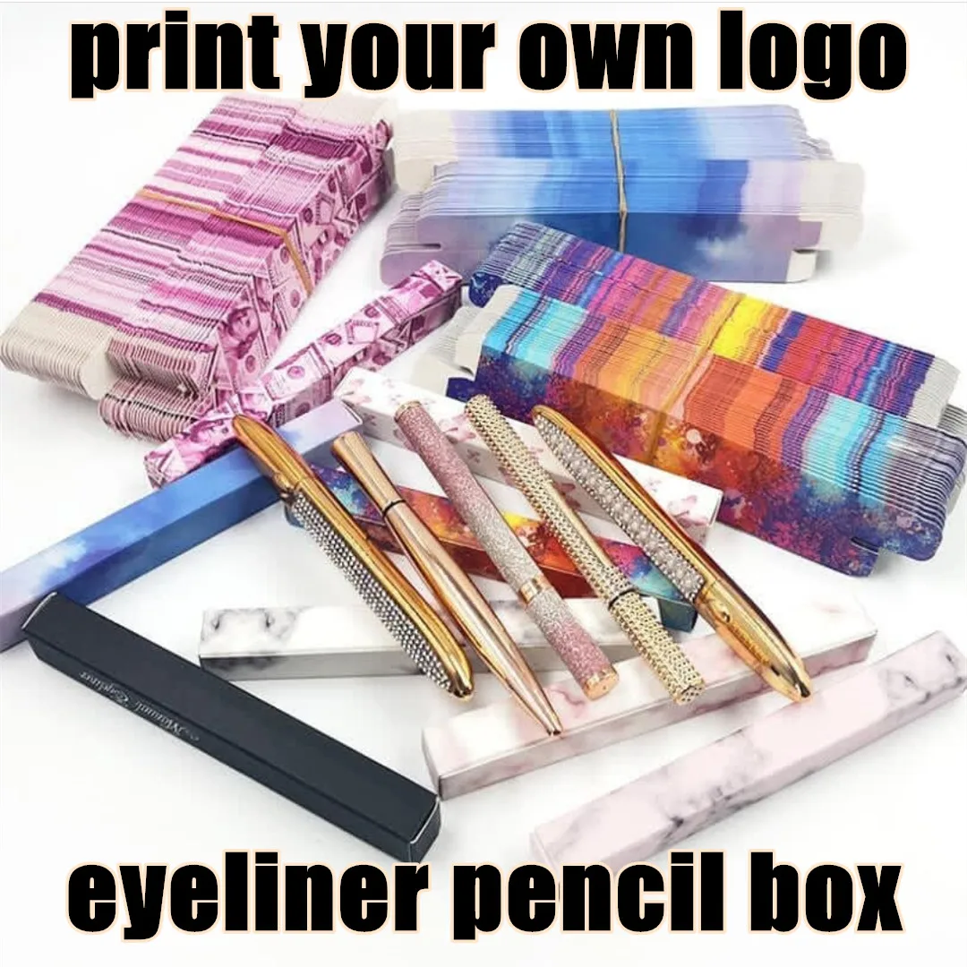 

Пустая бумажная упаковочная коробка с логотипом для подводки глаз для ресниц, карандашей для бровей, упаковка карандашей, коробка, блестящая коробка для подводки глаз