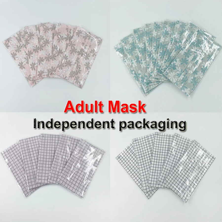 

20/40/50Pcs Adult Printed Mouth Masks Individually Wrapped to Prevent Dust Face Mask Anti-smog and pollution Pink Lattice Masque