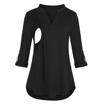 

Nursing-Tops T-shirt Women Maternity Long Sleeve Solid nursing Tops Blouse For Breastfeeding Easy To Feed Women Casual Tee Tops