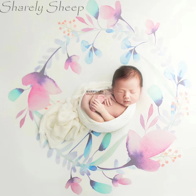 Фон для фотосъемки новорожденных с одеялом для детской фотосессии в студии с изображением акварели