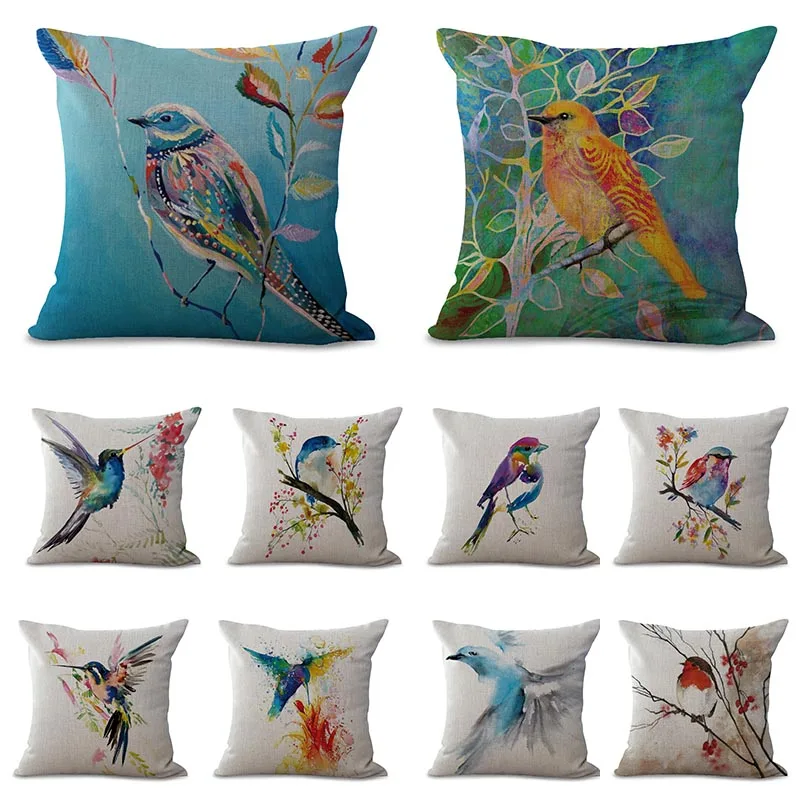Velvet Pillowcase Bird Printed Cushion Cover 45*45cm Sofa Cushions Pillow Covers 