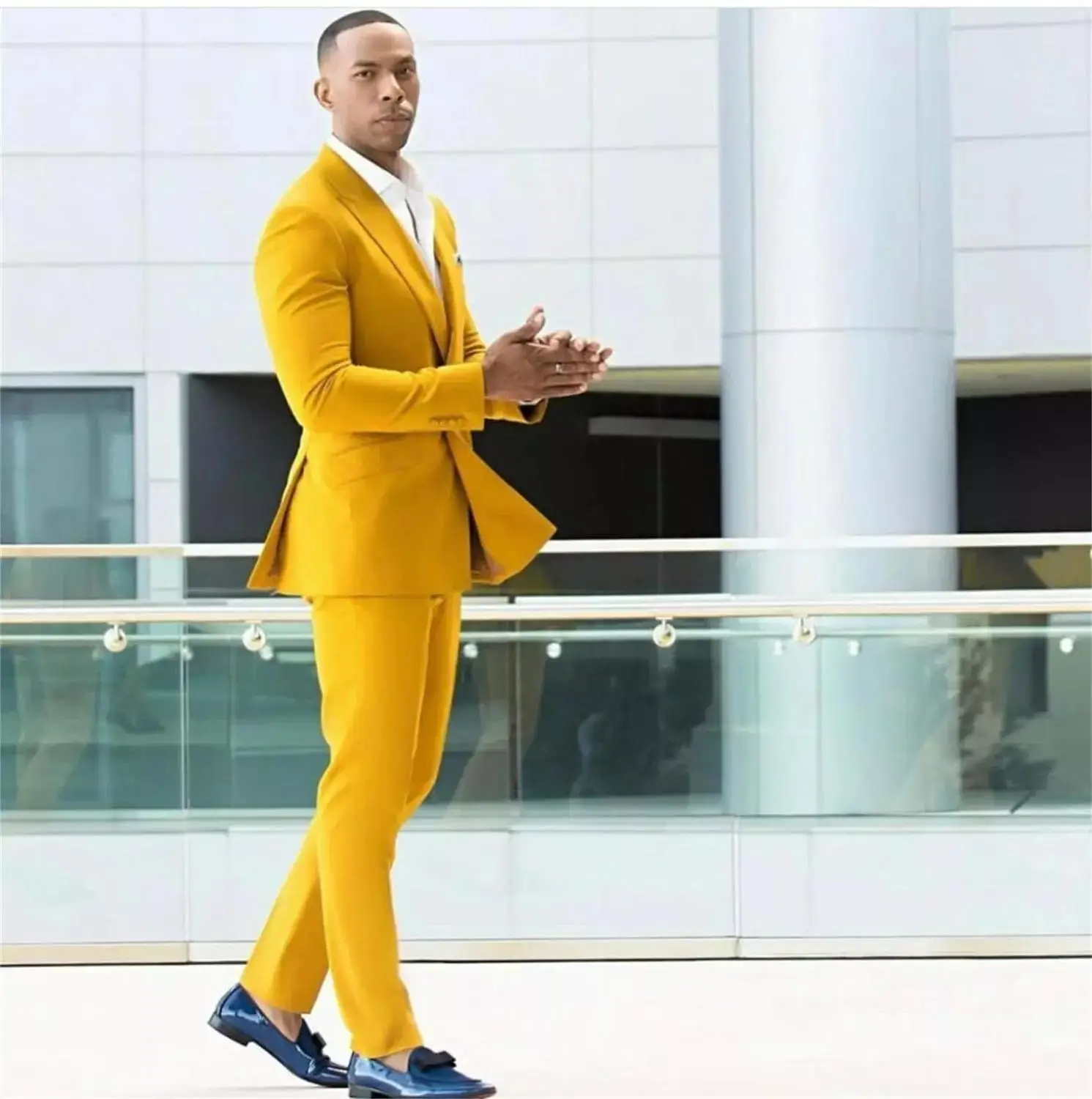 Костюм Homme Mariage желтые мужские костюмы модный блейзер для жениха и выпускного