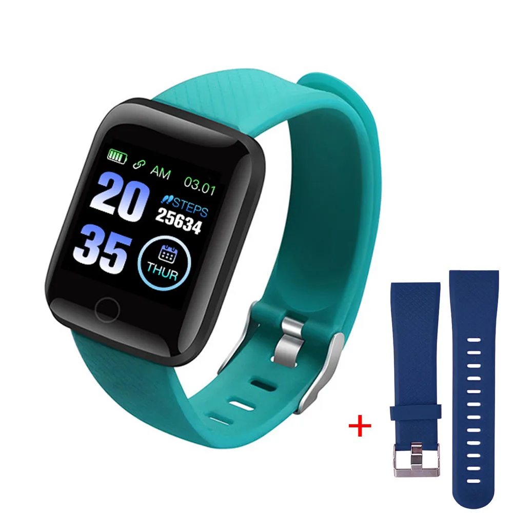 Цифровые часы Смарт-браслет Android спортивные Фитнес крови Давление сердечного ритма напоминание о вызове шагомер 116 плюс - Цвет: Green Blue Set