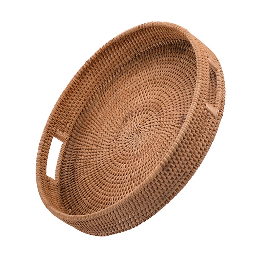 Tray Basket Fruit Rattan Serving Woven Wicker Bread Baskets Storage Round Trays Coffee Table Decorative Breakfast