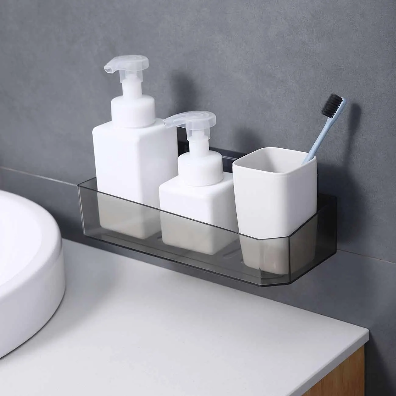 Description Picture 2 of itemBathroom Plastic Rack Shower Room Storage Rack Accessories Punch-Free Wall-Mounted Seamless Rack Toilet Storage Utility