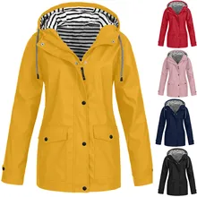 Женская однотонная дождевик, зимний дождевик, для улицы, размера плюс, водонепроницаемый, с капюшоном, дождевик, ветрозащитные куртки, ветровка, легкая