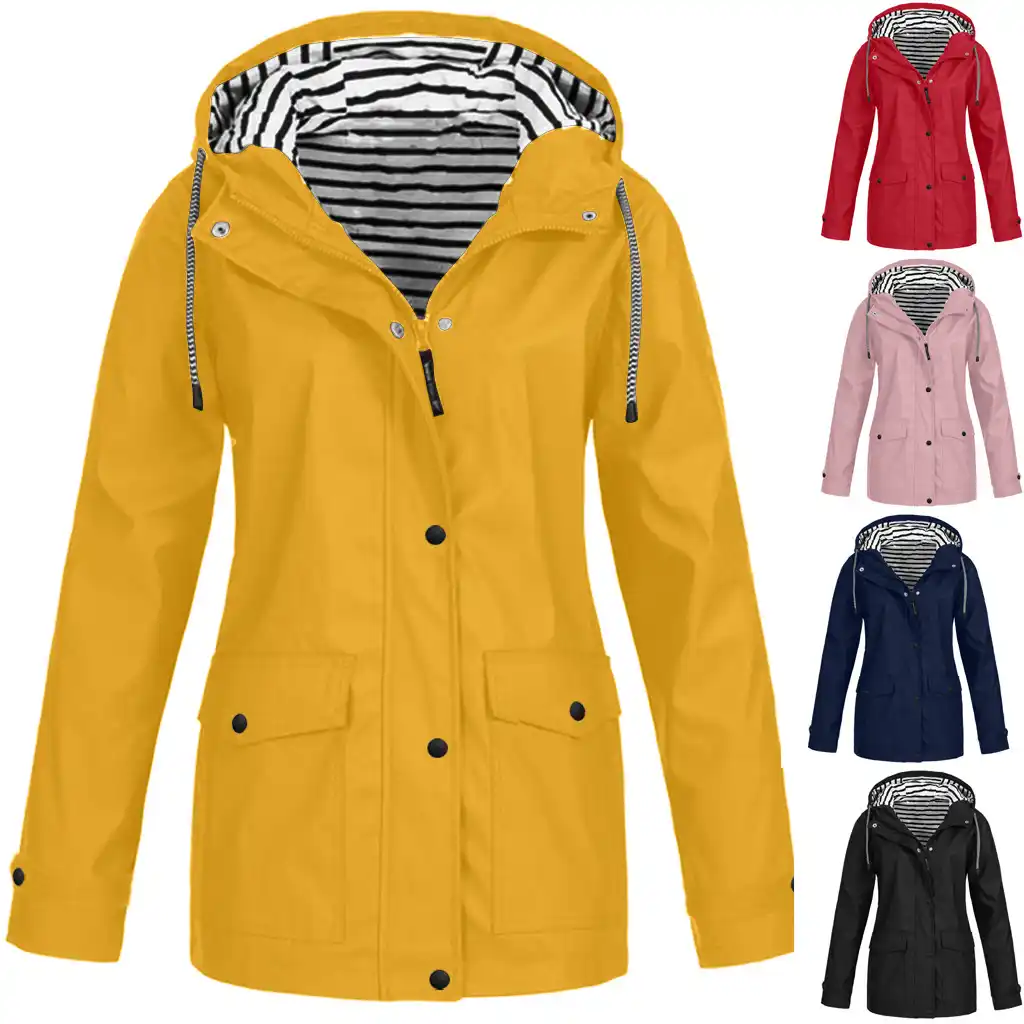 Women Rain Jacket Windbreaker with Hood Waterproof Lightweight Breathable Sport Outdoor Raincoat Hooded Trench Coats Plus Size