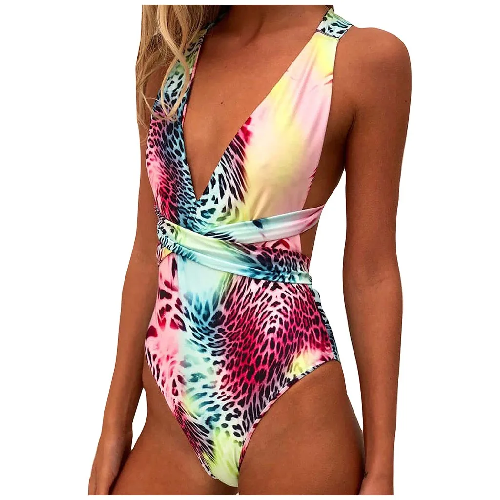 JAYCOSIN спортивные и развлекательные купальники, женские сексуальные цельные леопардовые повязки на бретельках, бикини, купальники, пляжный костюм