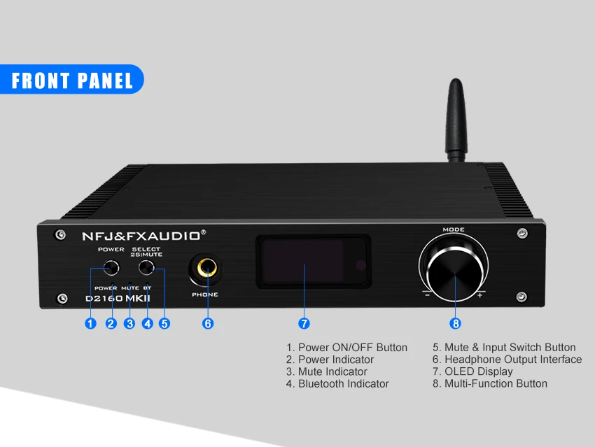 2021 FX-Audio D2160/D2160MKII TAS5548+TAS5614 Bluetooth 5.0 Full Digital Power Amplifier 150W*2 USB 24Bit/192KHz Remote Control