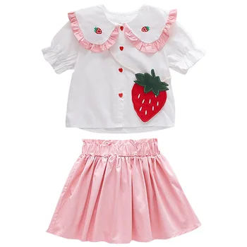 

Toddler Girl Clothes Summer Sets New Strawberry T Shirts Tops Accessory Bag Skirt Children Clothing For Baby Girls 18M-6Y