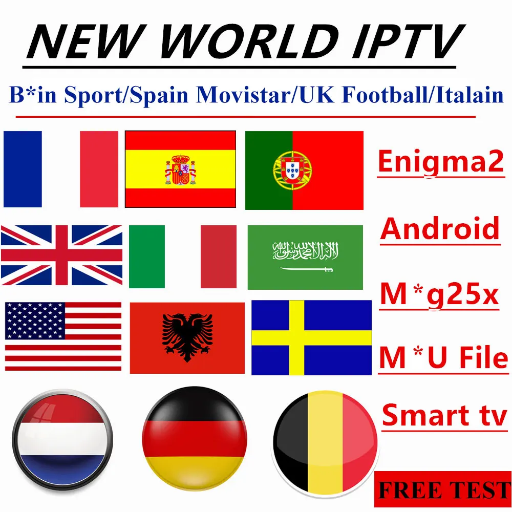 

World IPTV Europe M3U Subscription 1 Year DAZN HBO Movies Support Andorid Enigma2 IPTV Smarters SSiptv Smart TV Android TV Box