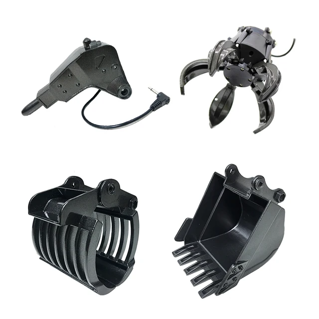 RC Excavator Accessories Full Metal Bucket Drill Scratch Wood Plastic Grabber Cutters Alloy Gun Handle Toys Accessory 1