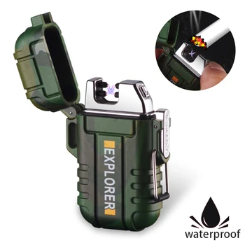 

Windproof Electronic USB Recharge Lighter Cigarette Smoking Electric Waterproof Lighter Classic Inovation Double Arc Lighter