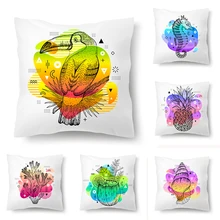 Housse de coussin imprimée d'hippocampe, oiseau de corail, teinture par nouage, motif d'ananas pour salon, décoration de canapé, taie d'oreiller, accessoires 