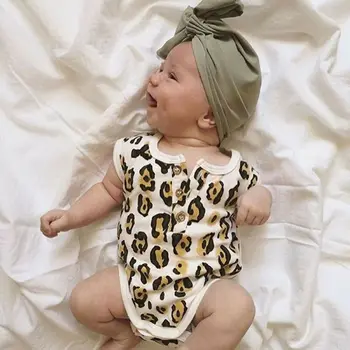 

Newborn Baby Boy Girls Infant Leopard Printed Romper Tops Jumpsuit Sleeveless Bodysuit Outfits 0-18M