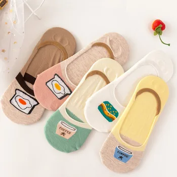 

5 Pairs Japanese Embroider Cartoon Kawaii Woman Socks Slippers for Spring Summer Invisible funny Socks Women Popsocket 31307