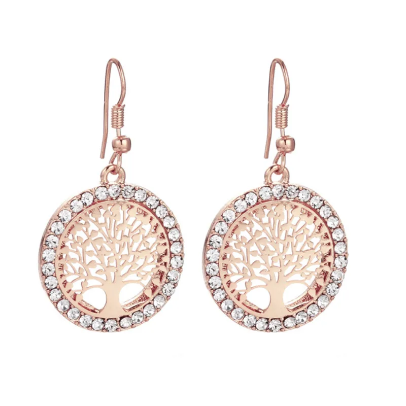 

Tree Of Life Earrings 2019 Fashion Jewelry Round With Cubic Zirconia Rose Gold Statement Earrings For Women pendientes za