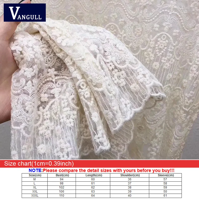 Vangull Женская однотонная блузка со стоячим воротником, кружевные топы, новинка весны, офисные женские элегантные Ажурные кружевные блузы с длинным рукавом и вышивкой