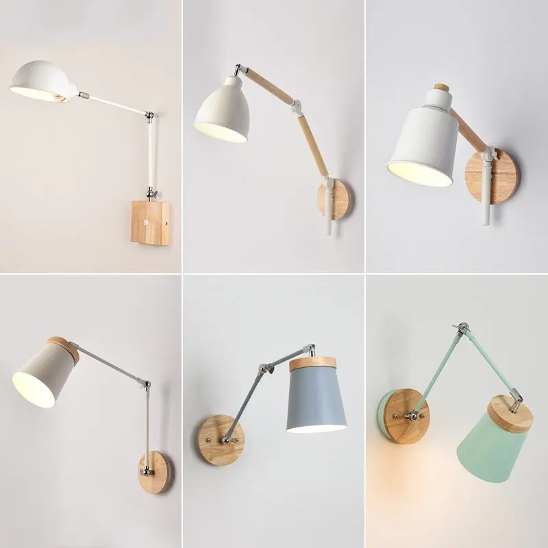 

Nordic Modern Creative Wall Lamp Living Room Bedroom Bedside Luminaria LED Solid Wood Study Aisle Metal Long Arm Wandlamp