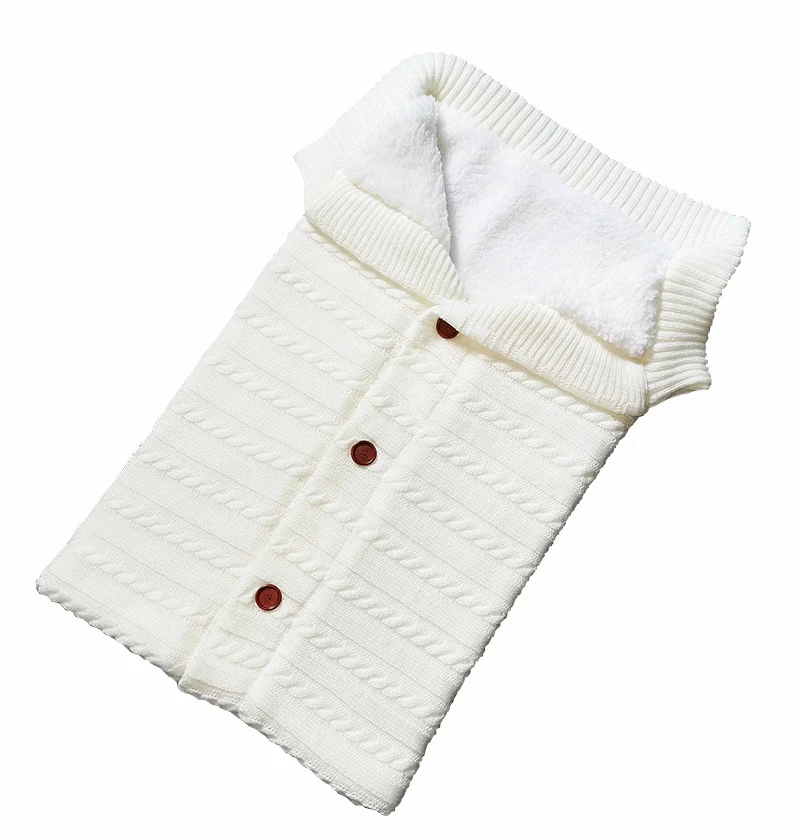 Детские спальные мешки, конверт, зимняя теплая муфта для ног, одеяло для малышей, шерстяное спальное одеяло, вязаная Пеленка на кнопках, накидка для пеленания, накидка для коляски - Цвет: DR420-White