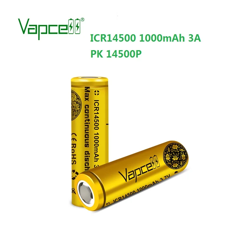 Бесплатная доставка Vapcell официальный оригинальный ICR 14500 1000mah 3A 3 7 V литий ионный