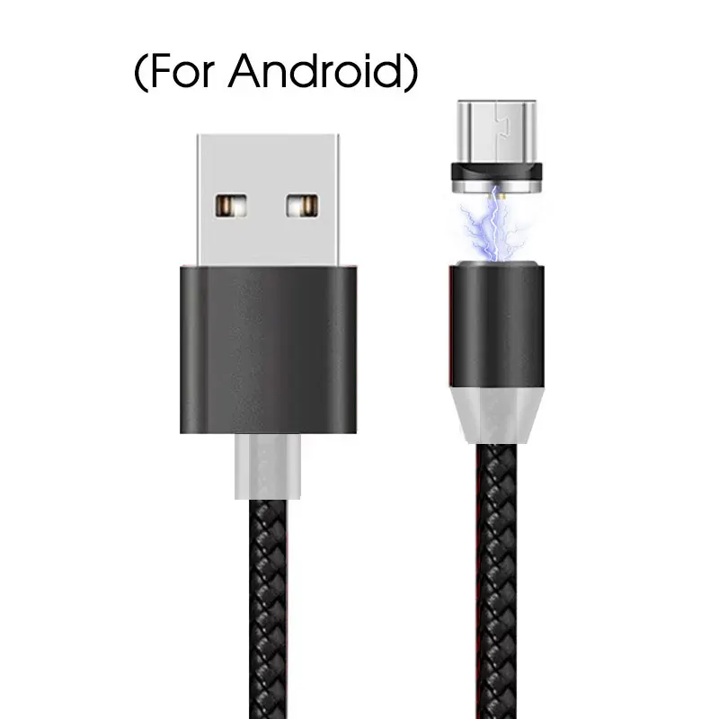 Для Xiaomi Redmi Note 7 адаптер зарядное устройство Быстрая зарядка для samsung Зарядка магнит шнур для телефона 1 м 2 м Магнитный кабель Micro usb type C - Цвет: Micro USB Black