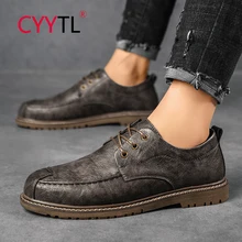 

CYYTL Men's Casual Shoes Leather Dress Loafers Vintage Work Lace Up Outdoor Walking Sneakers Driving Moccasins for Adult Male