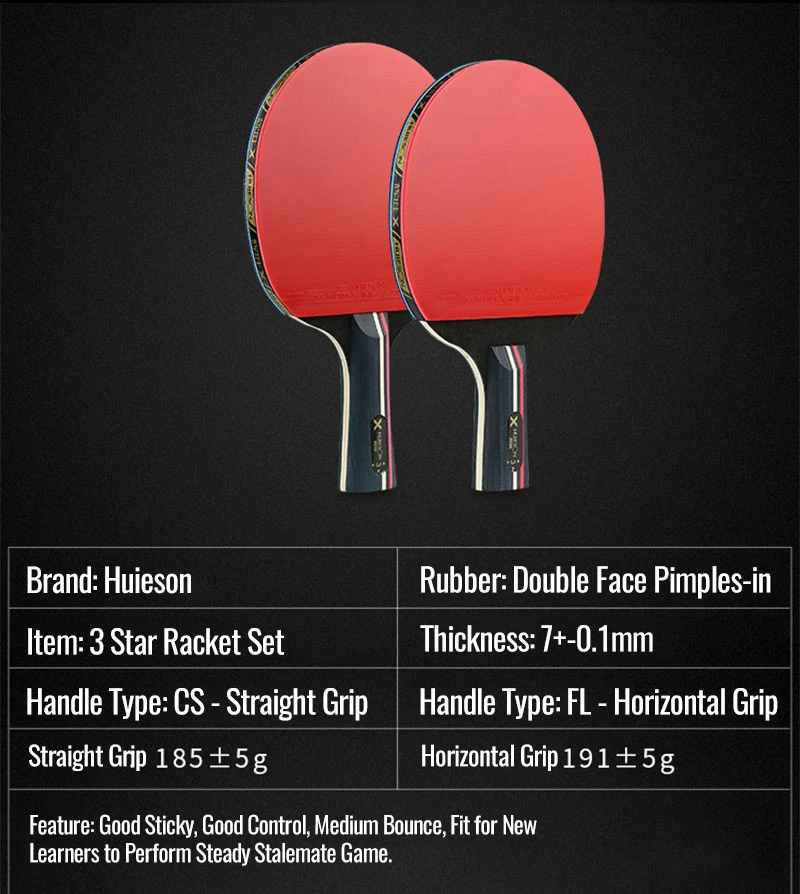 HUIESON ракетка для настольного тенниса набор двусторонний прыщи-в резиновой короткой длинной ручкой ракетка для пинг-понга с сумкой 3 мяча для начинающих