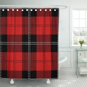 

Pattern Red Scottish Tartan Plaid Black White Traditional Vintage Shower Curtain Waterproof Polyester Fabric 60 x 72 Inches Set