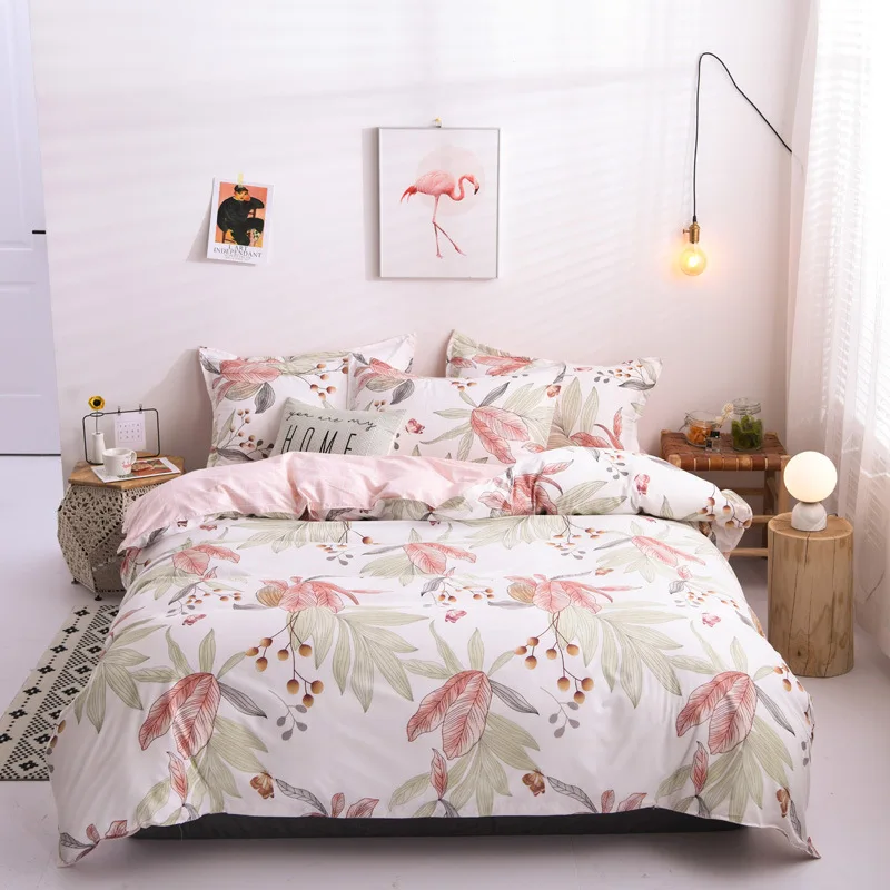 Leaves Grid Print Bed Cover Set Kid Boy Girl Duvet Cover Adult Child Bed Sheets And Pillowcases Comforter Bedding Set 61062