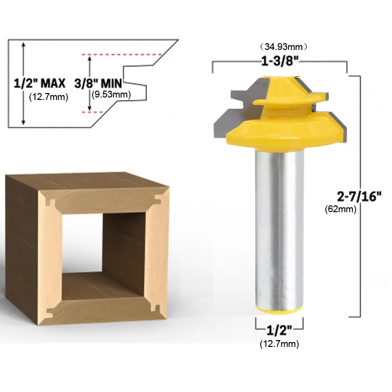 router woodworking 1-1/2" 1-3/8“ 8mm Shank 45° Lock Miter Router Bit Tenon end Milling Cutter Tools Drilling Milling For Wood  Woodworking Tools multi boring machine for wood