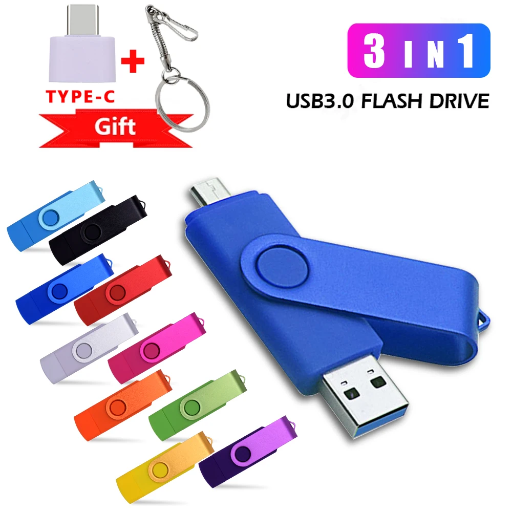 3 in 1 USB 3.0 Flash Drive Memory Stick OTG Pendrive For iPhone PC 512GB 256GB 