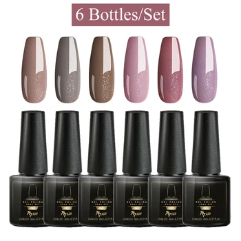 

Mtssii US Warehouse 6Pcs Set Nail Color Gel Polish Kit Pink Glitter Sequins Gel Semi Permanent Soak Off UV LED Gel Varnish